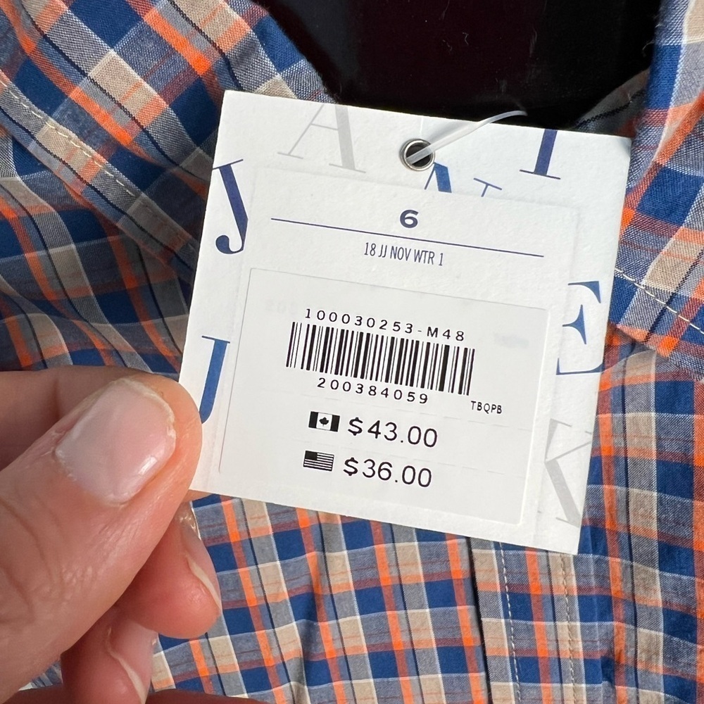 Janie and Jack blue, tan and orange boys plaid button down size 6 brand new - Picture 4 of 5